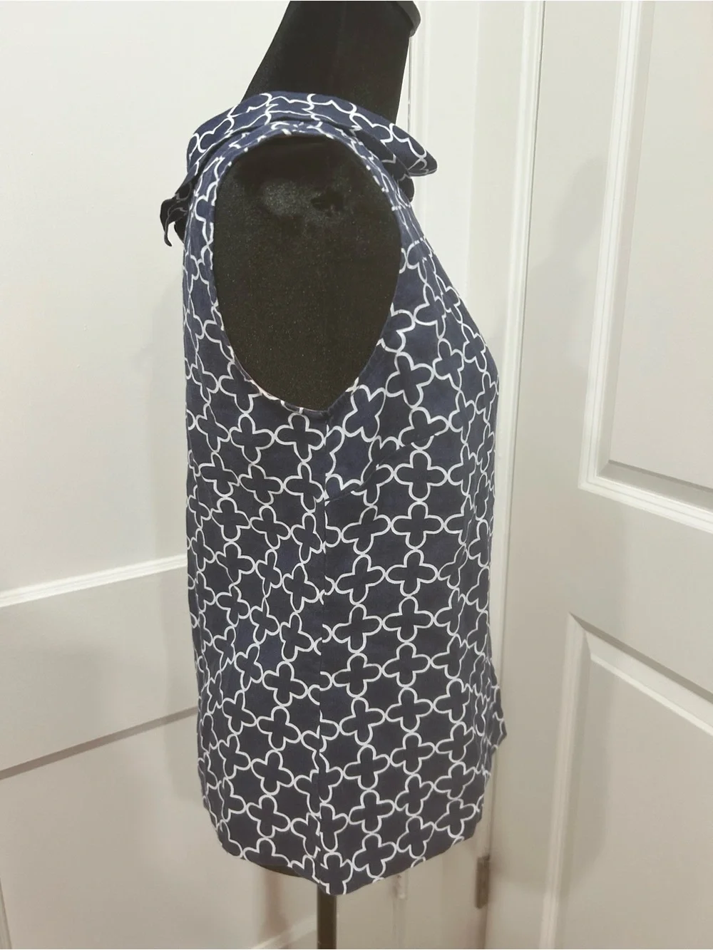 Boden 100% Linen Sleeveless Button Back Top Navy White Print US 6 UK 10 coastal - Picture 10 of 13